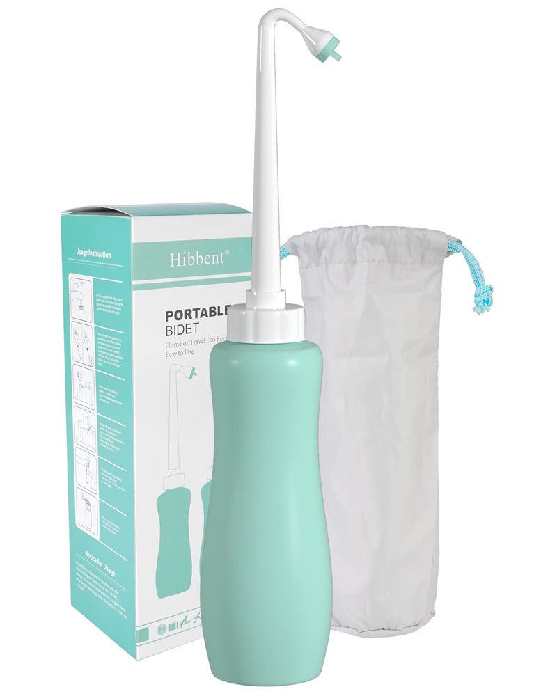 Hibbent Portable Bidet Sprayer and Travel Bidet with Hand Held Bottle for Personal Cleansing, Extended Nozzle Spray for Childbirth, Personal Hygiene, Outdoor, Camping with Travel Bag- 22oz/ Green - Image 1